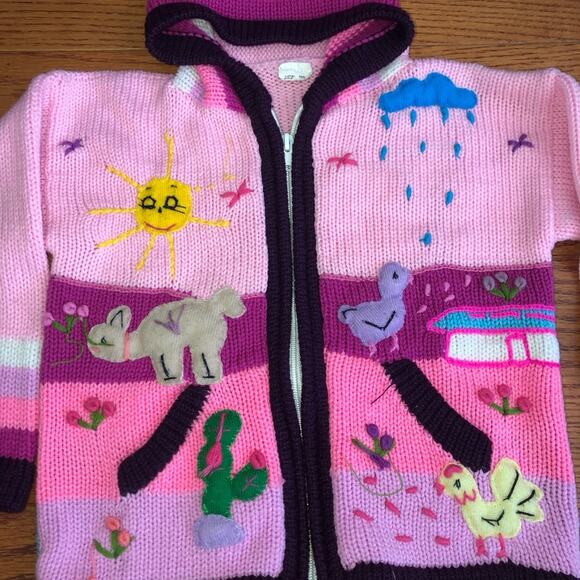 Embroidered Nature appliqués Pink Maroon Color blocked hooded sweater Girl’s 4 - Picture 9 of 11